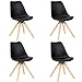 Comfortableplus Lot de 4 Chaises de Cuisine en Bois, Rétro Tulip Rembourrée Chaise de Salle de Bureau avec Pieds en Bois de Hêtre Massif (Noir)