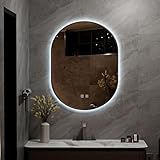 Ztexkee Specchio Bagno con Luce e Antiappannamento 60x80 cm Ovale Specchi da Parete per Bagno con led illuminato Regolabile in 3 colori (Spina standard-EU)