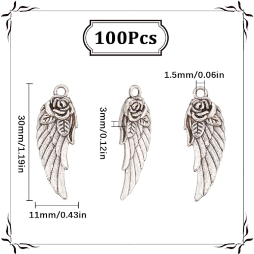 SUNNYCLUE 1 Box 100Pcs Angel Wings Charm Silver Love Charms Alloy Tibetan Rose Feather Flower Angle Wing Valentine Bulk for jewellery Making Women Diy Bracelets Earrings Necklaces Crafts - Image 2