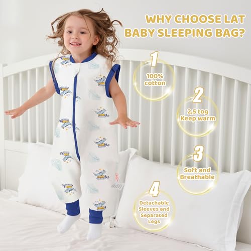Image of LAT Winter Baby Sleep Bag with Feet,3-way zip Wearable Blanket with Removable Sleeves,Warm Sack for Toddler 2.5 TOG