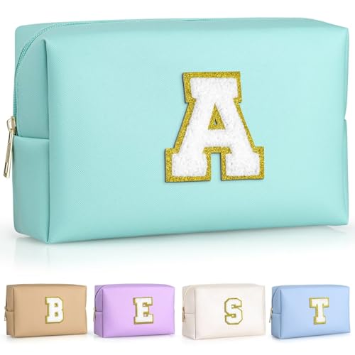 TOPEAST-Preppy-Makeup-Bag-Personalized-Initial-Bags-with-Zipper-Cute-Makeup-Pouch-PU-Leather-Waterproof-Cosmetic-Bag-Birthday-Gift-For-Daughter-Preppy-Things-For-Girls-Blue-A