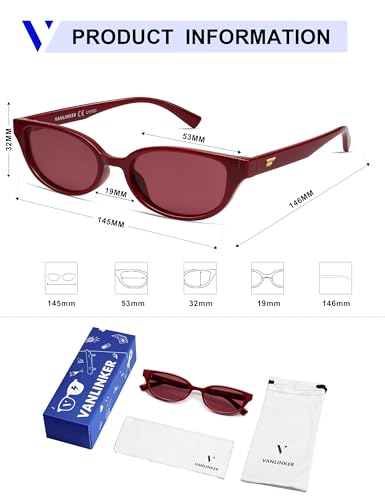 Image of VANLINKER Retro Semi Oval Polarized Sunglasses for Women Men Trendy Small 90s Style Vintage Narrow Rectangle Frame VL9833