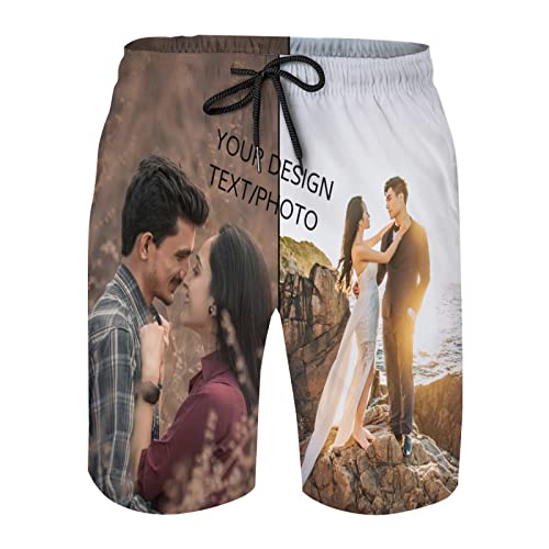 Custom Swim-Trunks Personalized Beach-Board Shorts-Swimwear - Customized Quick Dry Boxer Brief Lined Bathing Suits Add Photo