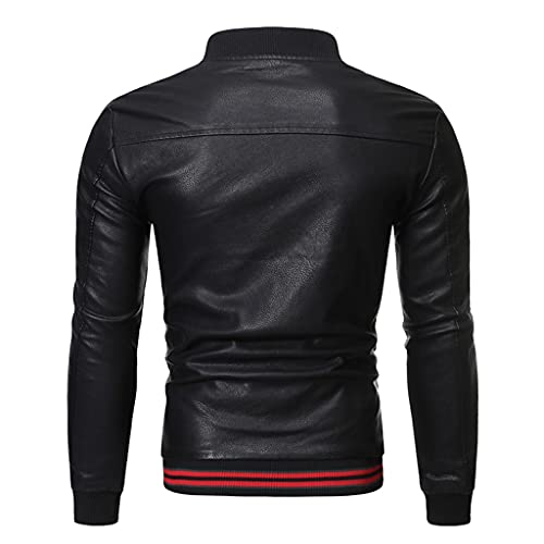 Slatiom Men Leather Jacket Casual Solid Slim Fit New Spring Men's Jacket Streetwear Baseball Jacket Men (Color : Black, Size : Xl Code) #TOP1
