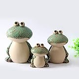 YAOSAN Ceramic Frog Garden Statues, Set of 3, Green and White, Decorative Outdoor Ornaments for Pond, Pool, Patio, Yard, Backyard