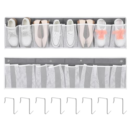 AojSup 2 Pack RV Shoe Storage Solutions, Hanging Shoe Organizer with 8 Large Pockets, Wall Mounted Bedside Caddy for Entryway, Camper, Dorm & Bedroom Organization, Gray