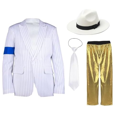 Boys Striped Blue Armband Suit 4pcs Set 80s 90s Dance Star Costume Role Play Birthday Halloween Party Cosplay Costumes Cover