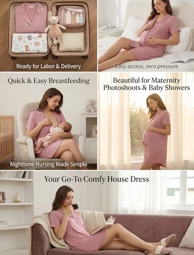 Image of Pjmlifecoco Nightgown for Women Button Down Sleepshirt Short /Long Sleeve Nightdress Soft Modal Sleepwear S-XXL