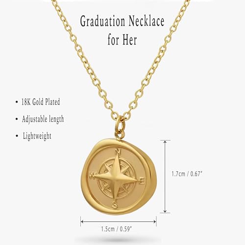 Graduation Compass Necklace 18K Gold Plated with Jewelry Box, Inspirational Graduation Gift for Her, Congratulations Keepsake Graduation Cap Box, Graduation Gift Ideas for High School College Grads3