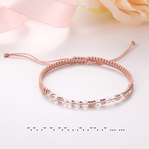 Btysun Morse Code Bracelets for Women Christmas Gift Stocking Stuffers for Teens Pink Braided Bracelets Inspirational Best Friend Birthday Gifts for Her High School Graduation Gifts for Her 2025 Mom Bracelet Jewelry