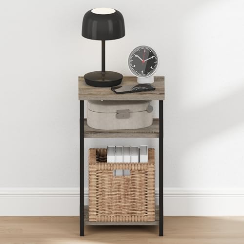 Furinno JUST 3-Tier Metal Frame Night Stand, Nightstand, French Oak - image 4