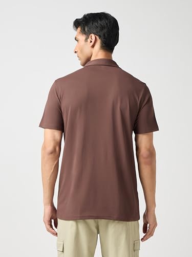 Image of TECHNOSPORT Men's Solid Slim Fit Polo Collar T-Shirt COTFLEX Half Sleeve Button Polyester for Gym Running Workout UPF50+ Anti Odour