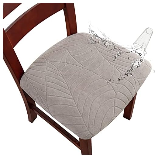 Genina Waterproof Seat Covers for Dining Room Chairs, Stretch Chair Covers Removable Washable Dinning Room Kitchen Chair Seat Cushion Slipcovers (Leaves-Warm Gray, 6 PCS)