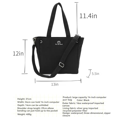 Large Capacity Canvas Laptop Tote Bag with Zipper, Multi-compartments School Work Tote Bag for Women 16in2