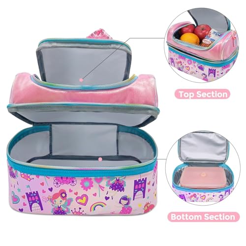 Image of Kids Double Decker Cooler Insulated Lunch Bag Large Tote for Boys, Girls, Men, Women, with Adjustable Strap (DBL-BAG-BOW-55)