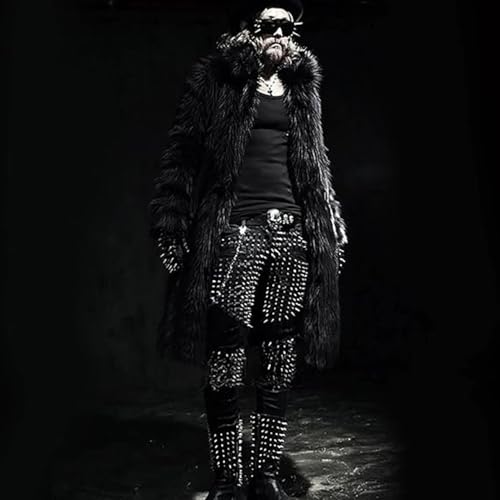 Men Mid Long Open Front Faux Mink Coat Single Breasted Notched Lapel Jacket Winter Classy Cozy Warm Outerwear3