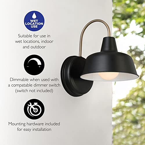 Image of Design House Mason Farmhouse Gooseneck Barn Light, Outdoor Exterior Porch or Patio Wall Light Fixture, Black and Gold, 8 Inch Diameter, 1-Pack, 588285 | , Wall Mount, Modern Farmhouse, Steel, Lighting, 588285