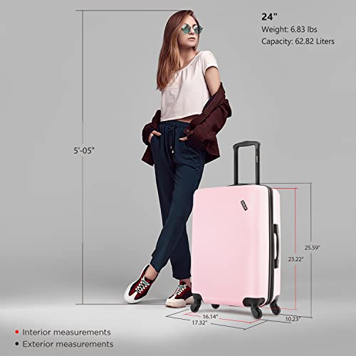DUKAP DISCOVERY Luggage with Spinner Wheels | Spacious Durable Lightweight Hardside Suitcase, Travel Bag with Handle and Trolley | 24 Inch Medium Checked Luggage | Pink2