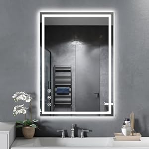 YOLEO 24×32 LED Bathroom Mirror, 32X24 Led Mirror for Bathroom with Front and Backlit, Lighted Bathroom Vanity Mirror for Wall, Anti-Fog, Dimmable, Memory Function, 3 Colors, Horizontal/Vertical