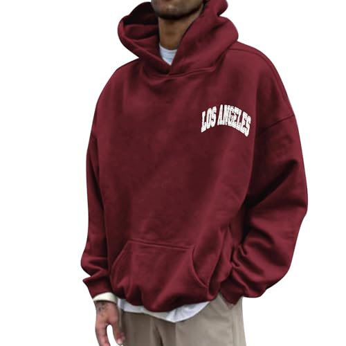 Mens Los Angeles Letter Print College Light Hoodies Vintage Winter Fall Lightweight Anime Pullover Tops for Mens Goth2