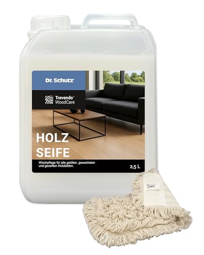 Dr. Schutz Holzseife by Trevendo Woodcare - natürliche Holzpflege für geölte, gewachste & seifenbehandelte Holzoberflächen | pflegend & rückfettend | Made in Germany (2,5 Liter) - inkl. Wischmopp