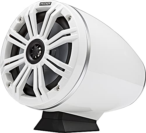 Image of KICKER KMFC65W 6.5 inch Flat Mount Loaded Marine Wake Towers with 46KM654L Speakers - White Grills and Enclosures | Loaded 6.5 inch pods, wakeboard loudspeakers, weatherproof, UV and saltwater resistant, full-range audio, jet ski, pontoon
