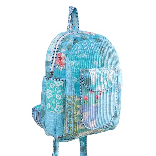 Ravaiyaa - Attitude is everything Unisex Turquoise Patchwork Quilted Cotton Multi-Utility Backpack | Casual Backpack for Girls, One Compartment | Best for Books, Stationery, Lunch Box & Essentials