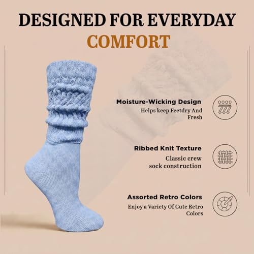 Image of Yacht & Smith 6 Pairs Women's Scrunched Slouch Socks, Cotton Boot Socks Bulk Pack for Everyday Comfort & Style, Size 9-11