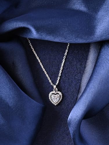 Image of Clara 925 Sterling Silver Zilvia Heart Solitaire Pendant Earrings Chain Ring Bracelet Jewellery Set | Platinum Plated, Swiss Zirconia |Gift for Women and Girls