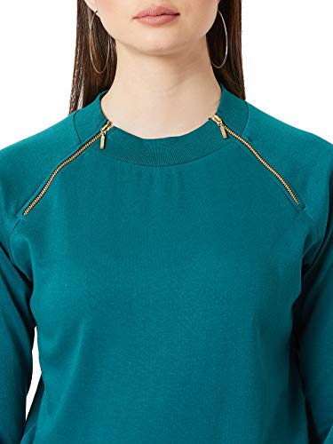 Image of Miss Chase Women's Turquoise Solid Cotton Sweatshirt