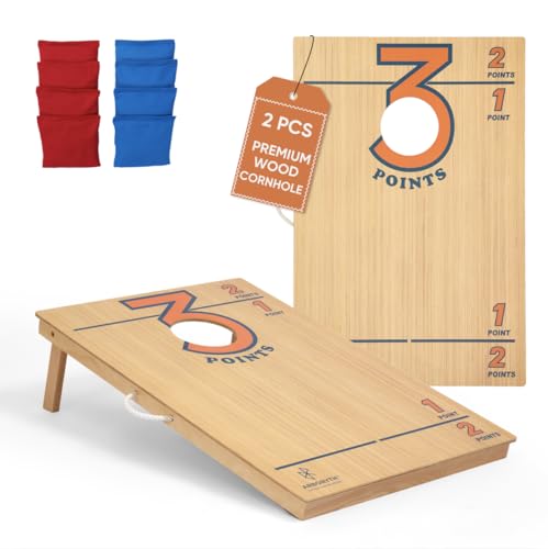 Image of Cornhole Board Set for Adults, Premium Wooden Bean Bag Toss Game with 8 All-Weather Bean Bags, Integrated Bean Bag Storage, Foldable Legs Outdoor Game