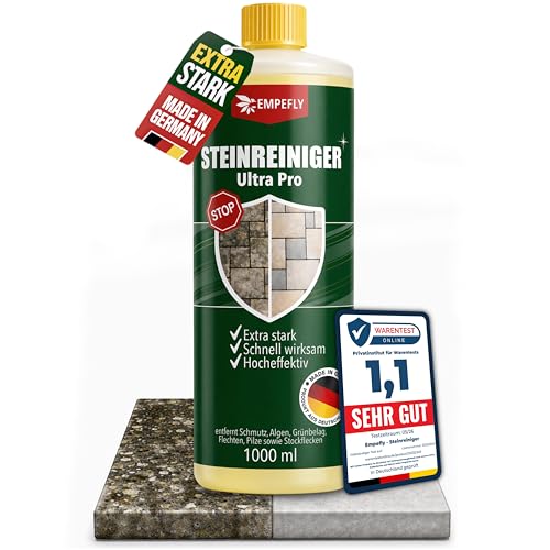 Steinreiniger Ultra Pro intensiver Steinreiniger mit Sofortwirkung für außen entfernt Schmutz Grünbelag Algen Pilze und Flechten Terrassenreiniger Pflastersteine. (1 Liter)