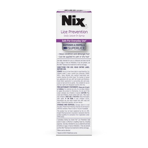Image of Nix Lice Prevention Daily Leave-in Spray for Kids, Long-Lasting Protection, Repels Superlice, 6 Fl Oz (Pack of 12)
