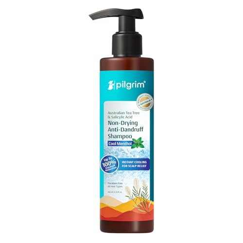 Image of Pilgrim Australian Tea Tree & Salicylic Acid Anti-Dandruff Shampoo with Cool Menthol | Up to 100% Dandruff Reduction*| Soothes Itchy Scalp | Non-Drying Formula | All Hair Types | Unisex (200ml - Pack of 3)