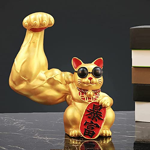Figurita Gato Brazo Musculoso Estatua Gato de la Suerte Feng Shui miniatura 3