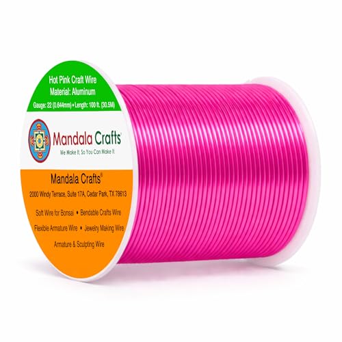 Image of Mandala Crafts 22 Gauge Hot Pink Anodized Aluminum Craft Wire, 100 FT | Colored, Flexible, Bendable, for Bonsai, Armature, Sculpting, Wire Wrapping, Jewelry Making, Weather & Tarnish Resistant