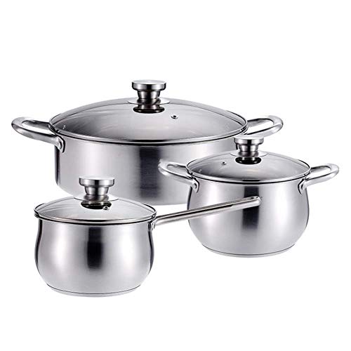 QUSYZD Juego de 3 cacerolas con Tapas de Vidrio Templado y Mango Hueco de Acero, Acero Inoxidable, Antiadherente, aptas para cocinas de inducción a Gas, Olla fácil de Limpiar.,