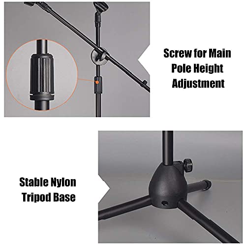 Image of Amazon Brand - Solimo Mic Stand with Boom Arm & Stable Tripod Base Professional mic stand | Universal Clip Holder | Ideal for Podcasting, Singing, Studio & Stage Performance