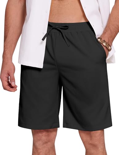 COOFANDY Hombre Pantalones Cortos Shorts Casual de Verano Pantalones Ligeros de Verano con Bolsillos Pantalones de Playa Holgados para Hombres Negro XL