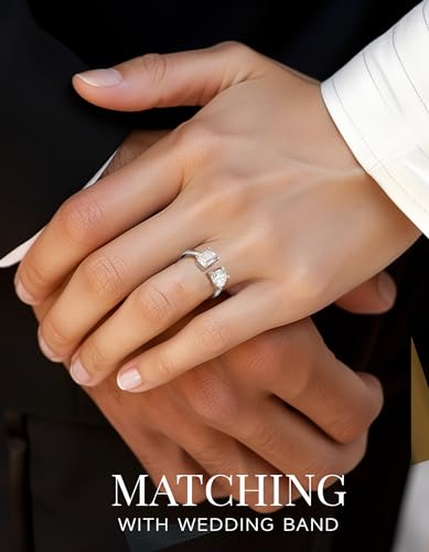 MomentWish Engagement Ring, Moissanite Promise Ring for Women, Heart and Emerald Cut Toi Et Moi Rings, Adjustable 925 Sterling Silver Wedding Ring (2Carat, VVS1)3