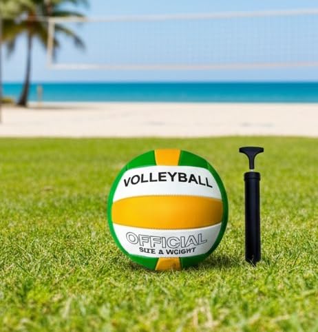 Image of Playzoo Volleyball, Match Ball, 12 Panels, Genuine Leather Pasted, Butyl Threadwounded Bladder, As Per VFI Standard, to Play on All Indoor & Outdoor Surfaces (Size - 4) (Design2)