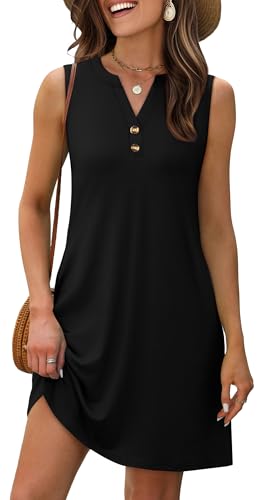 Image of XIEERDUO Summer Dresses for Women 2026 Beach Vacation Clothes V Neck Button Sundresses with Pockets