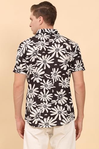 Image of Mens Printed Casual Shirts Short Sleeves Button Down Tropical Shirts (MS1 Black White S)