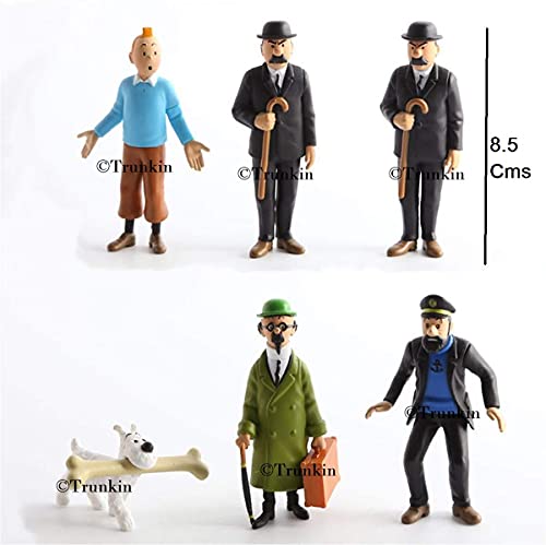 Image of Trunkin | The Adventures of Tintin 3 Inch Figurines | Tin Tin Snowy Captain Handdock Dr Calculus Thomson Brothers Statue Figure Set 6 Pcs