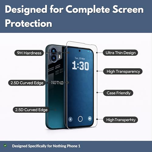 Image of Edge-to-Edge Full Screen Coverage Military-Grade Gorilla Tempered Glass for Nothing Phone 1, 9H Hardness, Anti-Scratch, Bubble-Free, Face ID Compatible, Case Friendly Black with Kit