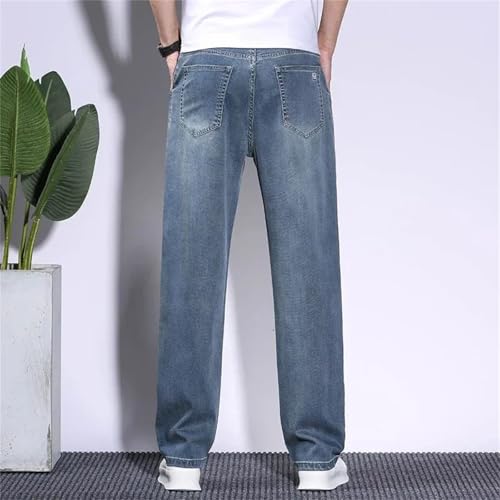 Men's Summer Baggy Jeans Thin Loose Straight Denim Pants Breathable Business Casual Soft Trousers2