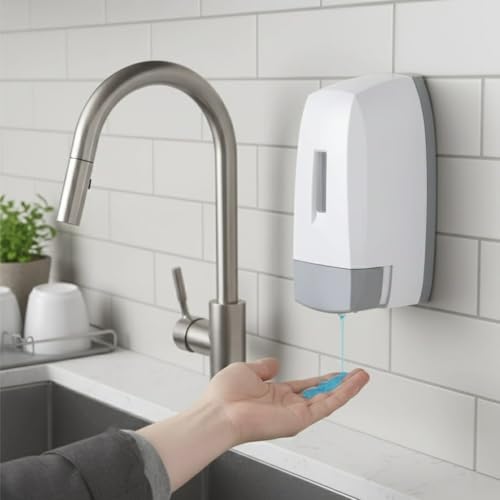 Image of Anti-Theft Wall Mount Soap Dispenser 500 ml with Adhesive Hook | Lockable Manual Liquid Soap Dispenser | ABS Plastic Bathroom & Commercial Use No Drill, Easy Installation (White & Grey)