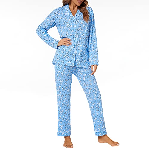 Image of Tugege Pajamas Set Long Sleeve Sleepwear Womens Button Down Nightwear Pj Sets