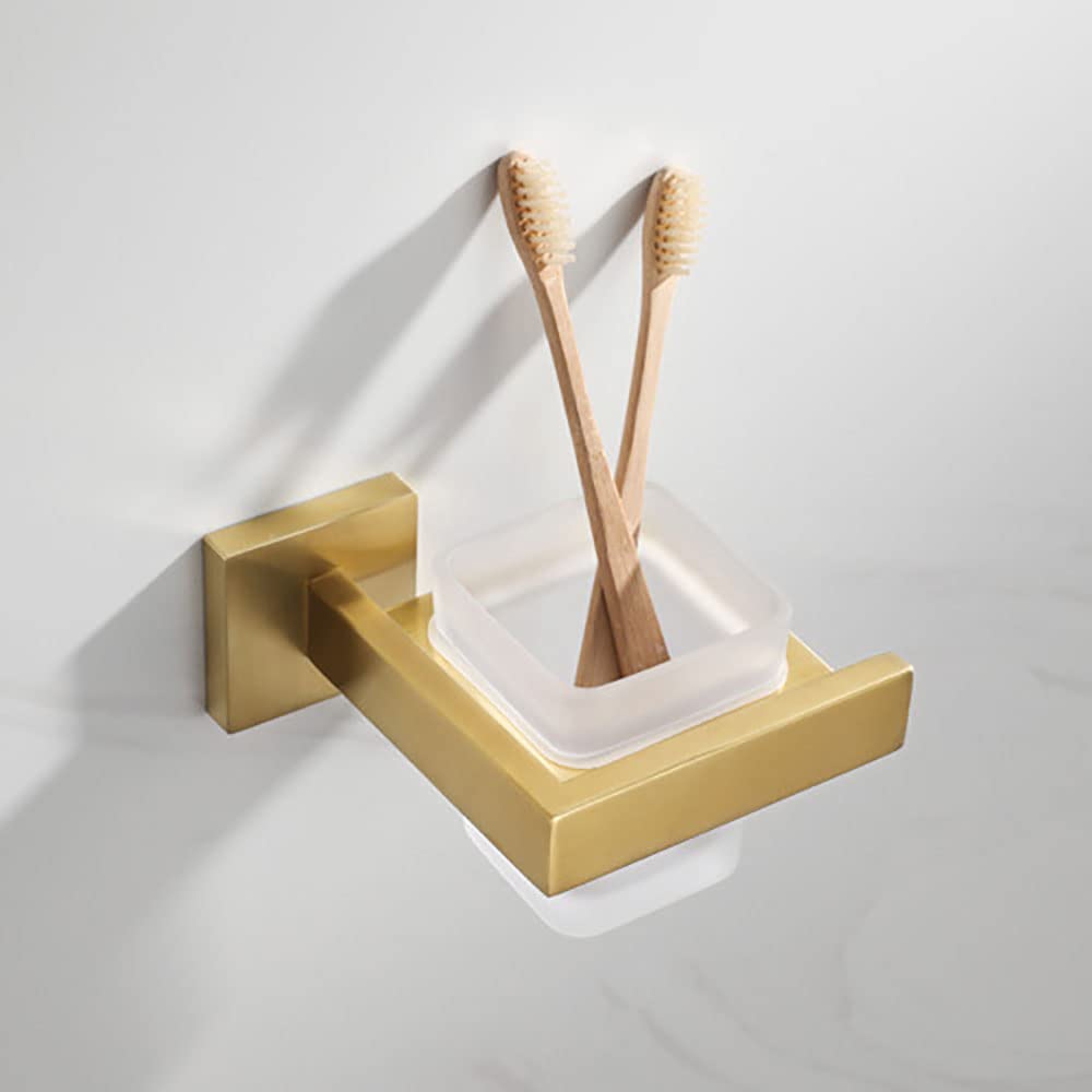 Portaspazzolino Portaspazzolino da Parete for Bagno, Bicchiere in Vetro Smerigliato con Supporto Supporto da Parete in Acciaio Inossidabile Lucido, Set di Tazze Rotonde for Dentifricio for Bagno Hotel