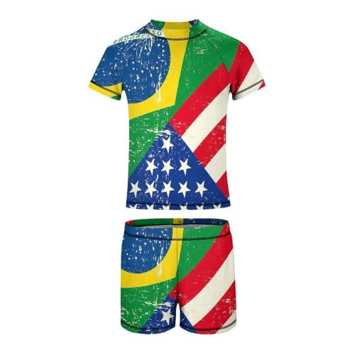 Brazil and USA FlagChildren's Casual Swimsuit Set - Simple and Versatile9-11Y（140cm）2